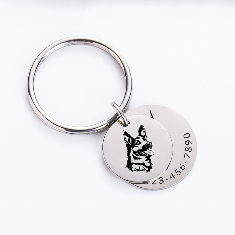 Wholesale Round Custom Engraved Photot Keychain Pet Cat Dog Supply