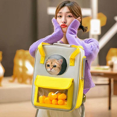 귀여운 작은 노란 오리 외출 휴대용 고양이 배낭 대용량 통기성 캔버스 가방 애완 동물 용품 배낭